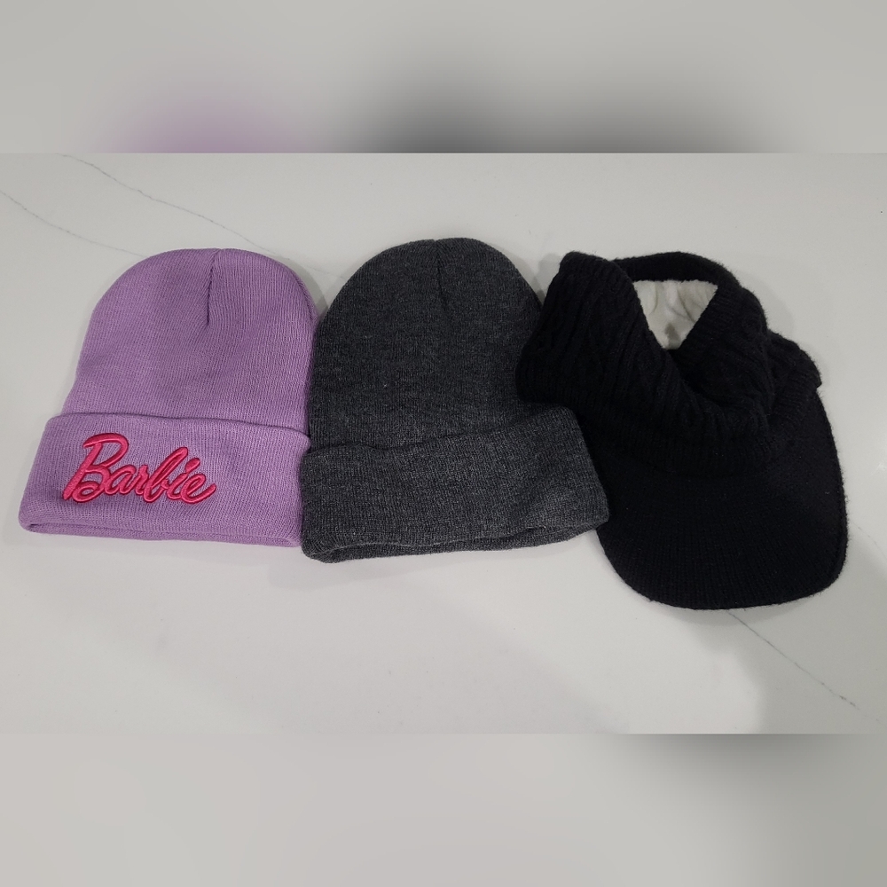 Beanie Trio Set - Lavender, Gray, and Black